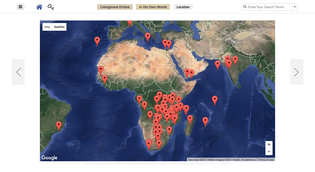 Screenshot of Livingstone Online's 'Browse by Location' page. Copyright Livingstone Online. Creative Commons Attribution-NonCommercial 3.0 Unported (https://creativecommons.org/licenses/by-nc/3.0/). Screenshot of Livingstone Online's 'Browse by Location' page. Copyright Livingstone Online. Creative Commons Attribution-NonCommercial 3.0 Unported (https://creativecommons.org/licenses/by-nc/3.0/).