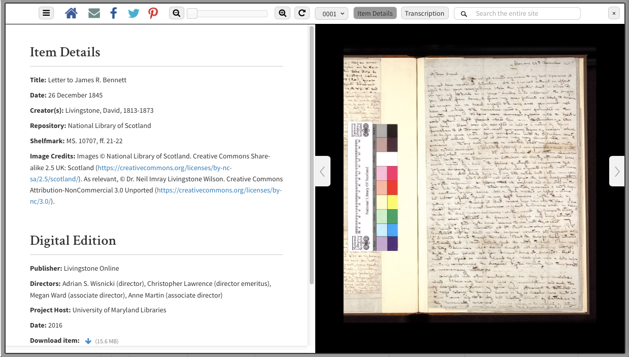 Screenshot of digital manuscript archive