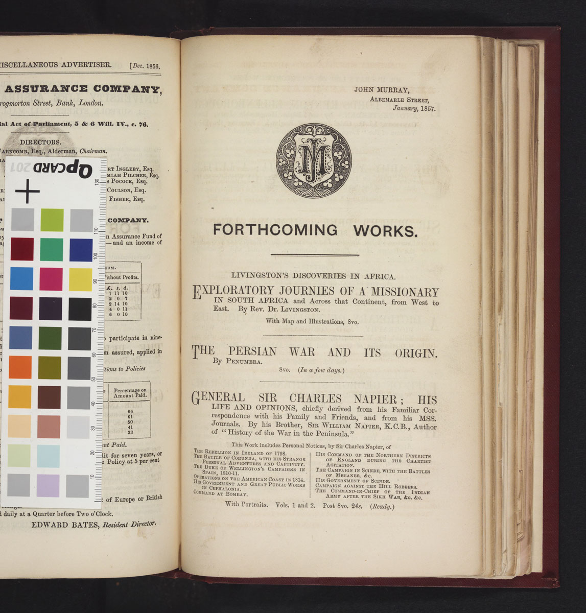 Trade advert for forthcoming works, including David Livingstone's 'Exploratory Journies of a Missionary,' Quarterly Review, 101 (Jan. 1857-Apr. 1857): Jan. 1857, 1. Copyright National Library of Scotland. Creative Commons Share-alike 2.5 UK: Scotland (https://creativecommons.org/licenses/by-nc-sa/2.5/scotland/). Trade advert for forthcoming works, including David Livingstone's 'Exploratory Journies of a Missionary,' Quarterly Review, 101 (Jan. 1857-Apr. 1857): Jan. 1857, 1. Copyright National Library of Scotland. Creative Commons Share-alike 2.5 UK: Scotland (https://creativecommons.org/licenses/by-nc-sa/2.5/scotland/).