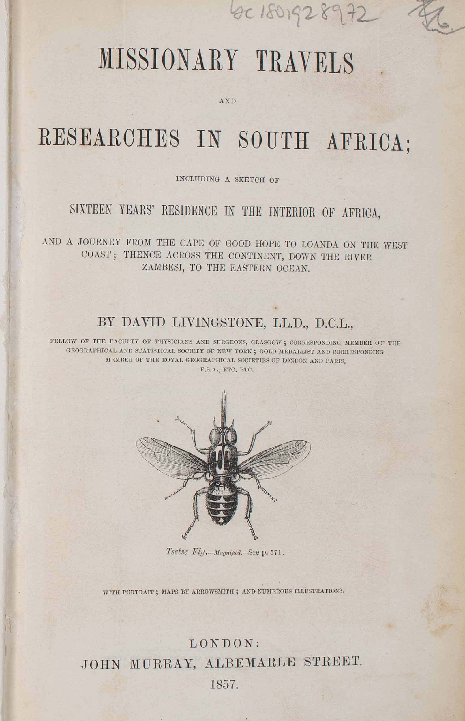 Tsetse fly, Missionary Travels (frontispiece), 1857. Copyright Royal Geographical Society (with IBG). Used by permission for academic purposes only. For non-academic use permission, please contact the Picture Library. ().
