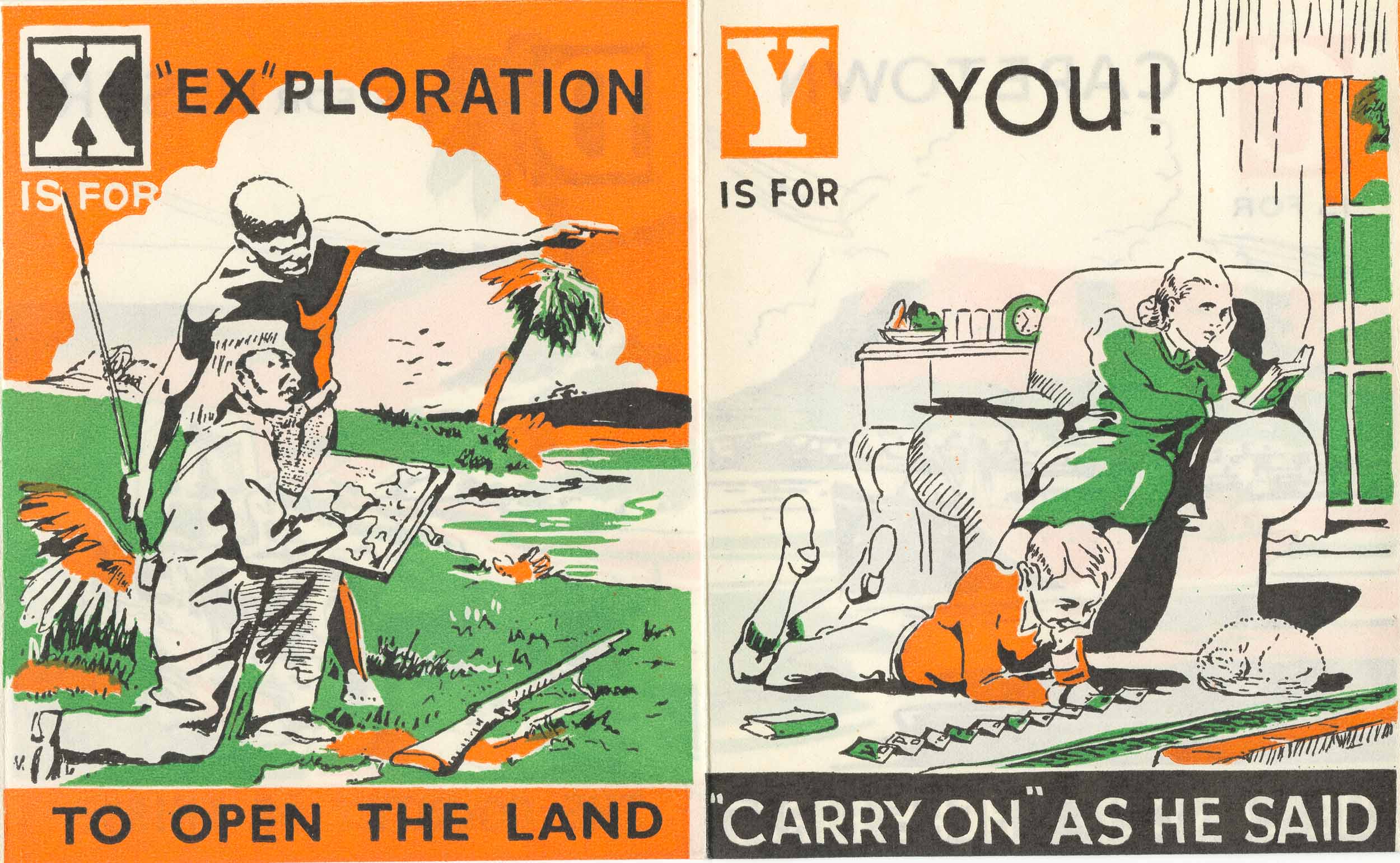 Alphabetical Adventures of Livingstone in Africa for Boys and Girls, 1941, by S.E. Iredale. The Livingstone Press, London. Copyright National Library of Scotland. Creative Commons Share-alike 2.5 UK: Scotland(https://creativecommons.org/licenses/by-nc-sa/2.5/scotland/).