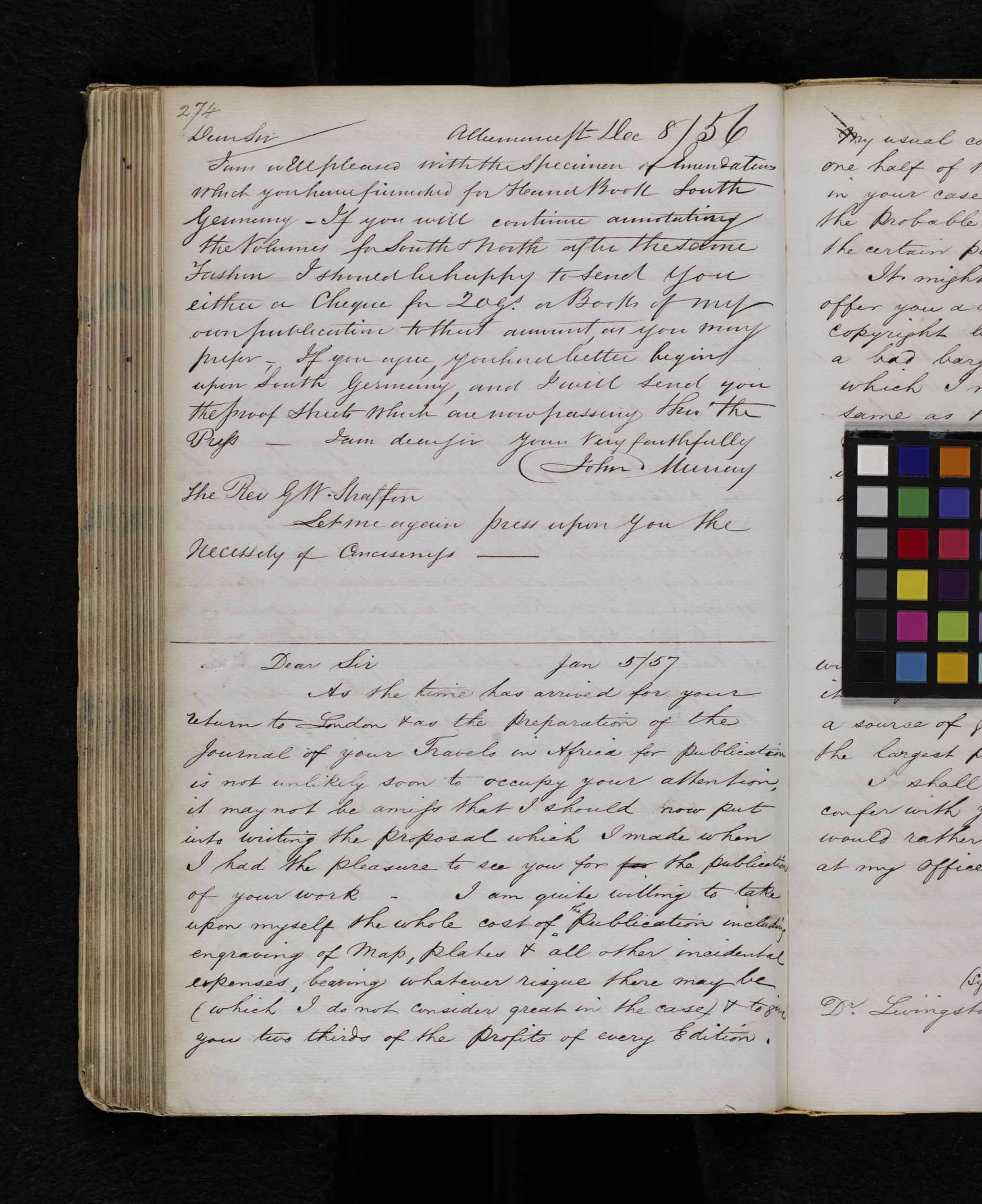 Letter to David Livingstone, 5 January 1857, by John Murray III. Copyright National Library of Scotland. Creative Commons Share-alike 2.5 UK: Scotland (https://creativecommons.org/licenses/by-nc-sa/2.5/scotland/).