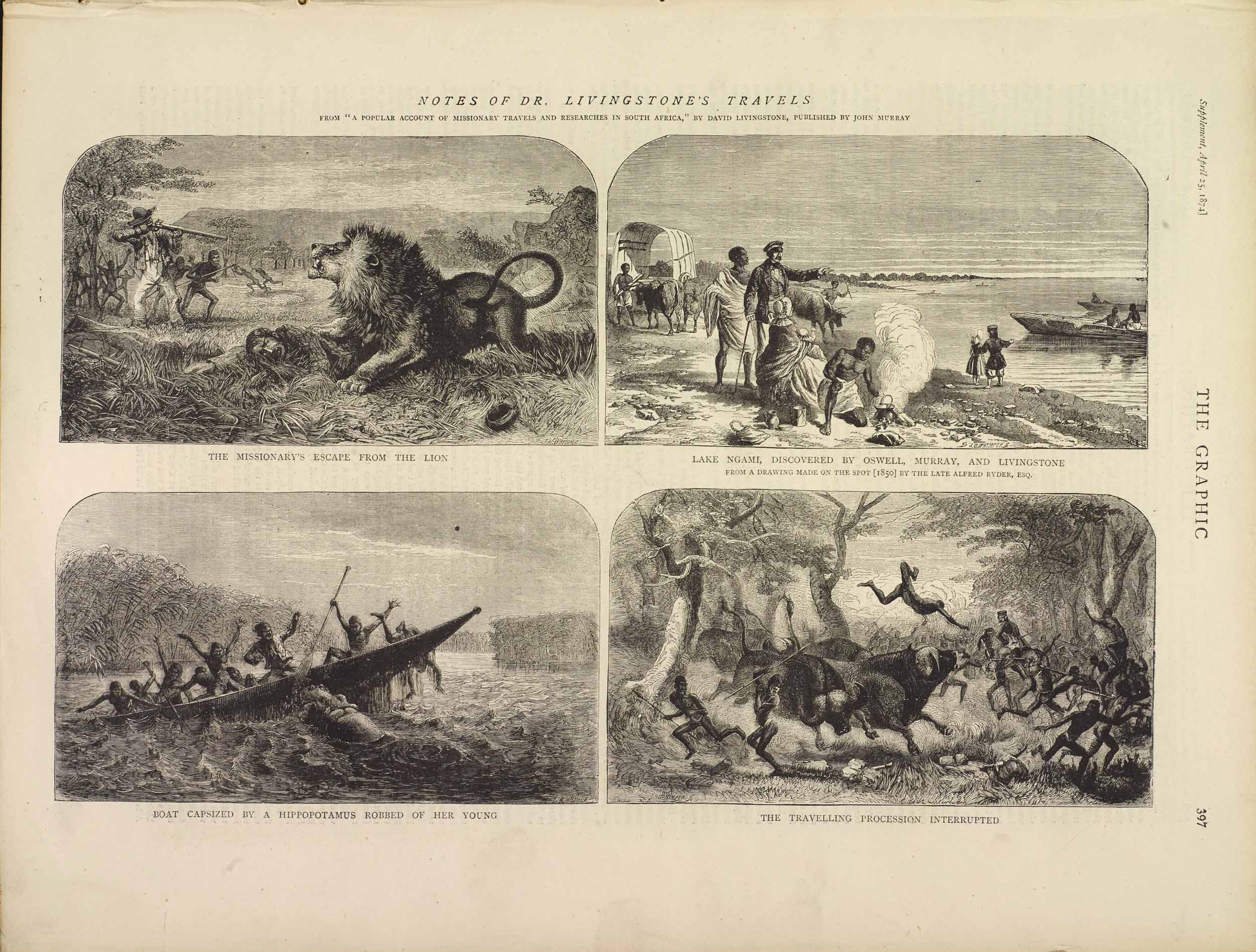 Missionary Travels Illustrations from The Life and Labours of David Livingstone, The Graphic, 25 April 1874, by Henry M. Stanley. Copyright National Library of Scotland. Creative Commons Share-alike 2.5 UK: Scotland(https://creativecommons.org/licenses/by-nc-sa/2.5/scotland/).