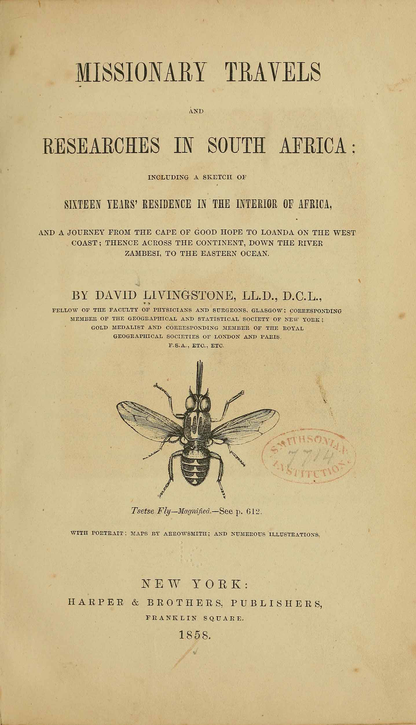Missionary Travels, American Edition (frontispiece), 1858. Internet Archive (https://archive.org/details/missionarytravel01livi).