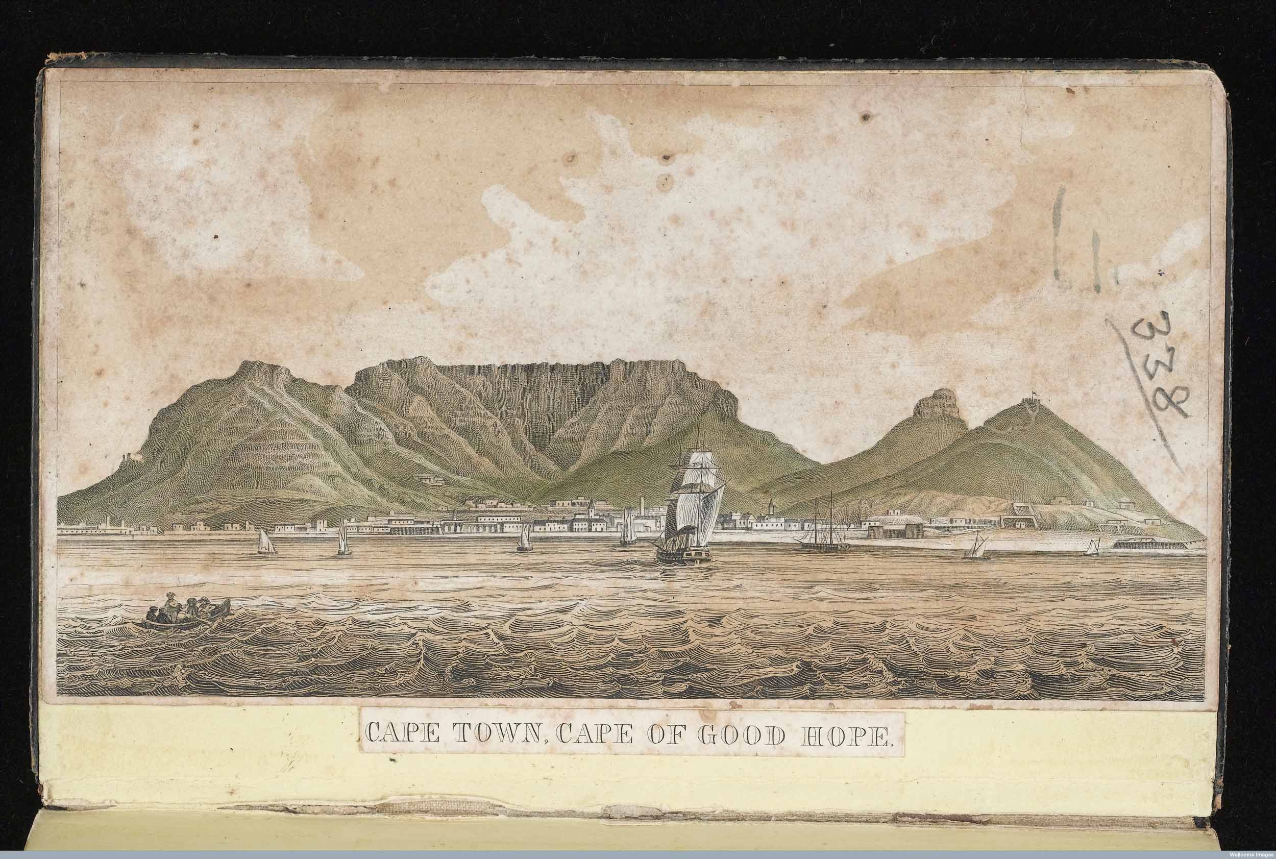 Cape Town, Cape of Good Hope, from the Diary of Thomas Graham, c. 1849-50. Copyright Wellcome Library, London. Creative Commons Attribution 4.0 International (https://creativecommons.org/licenses/by/4.0/).