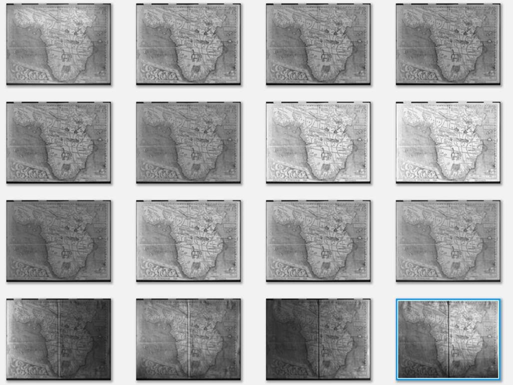 A spectral image cube of Martin Waldseemüller’s 1507 world map, the first map to identify 'America.' Library of Congress. A spectral image cube of Martin Waldseemüller’s 1507 world map, the first map to identify 'America.' Library of Congress.