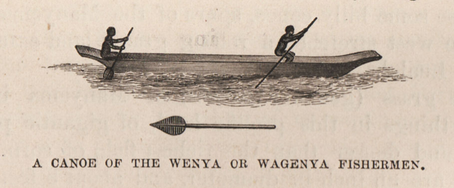 A Canoe of the Wenya or Wagenya Fisherman. Illustration from Stanley's Through the Dark Continent (1878,2:116). Courtesy of Indiana University of Pennsylvania Library. A Canoe of the Wenya or Wagenya Fisherman. Illustration from Stanley's Through the Dark Continent (1878,2:116). Courtesy of Indiana University of Pennsylvania Library.