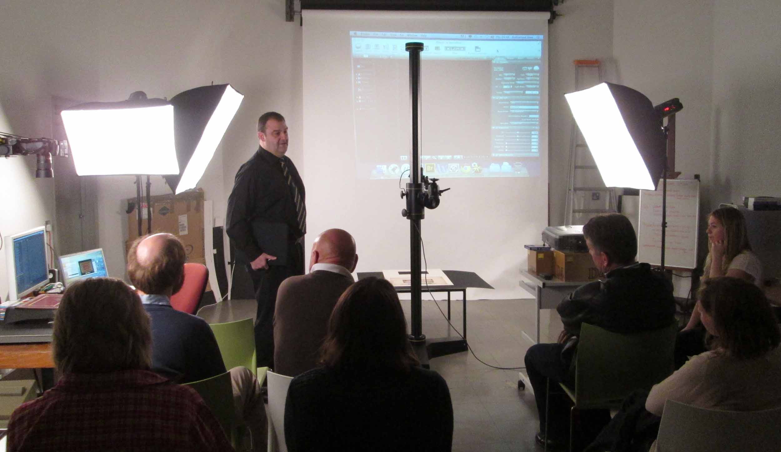 Stephen McCann presents to the LEAP team on the capabilities of the University of Glasgow Photographic Unit, 2013. Copyright Livingstone Online. Creative Commons Attribution-NonCommercial 3.0 Unported (https://creativecommons.org/licenses/by-nc/3.0/). Stephen McCann presents to the LEAP team on the capabilities of the University of Glasgow Photographic Unit, 2013. Copyright Livingstone Online. Creative Commons Attribution-NonCommercial 3.0 Unported (https://creativecommons.org/licenses/by-nc/3.0/).