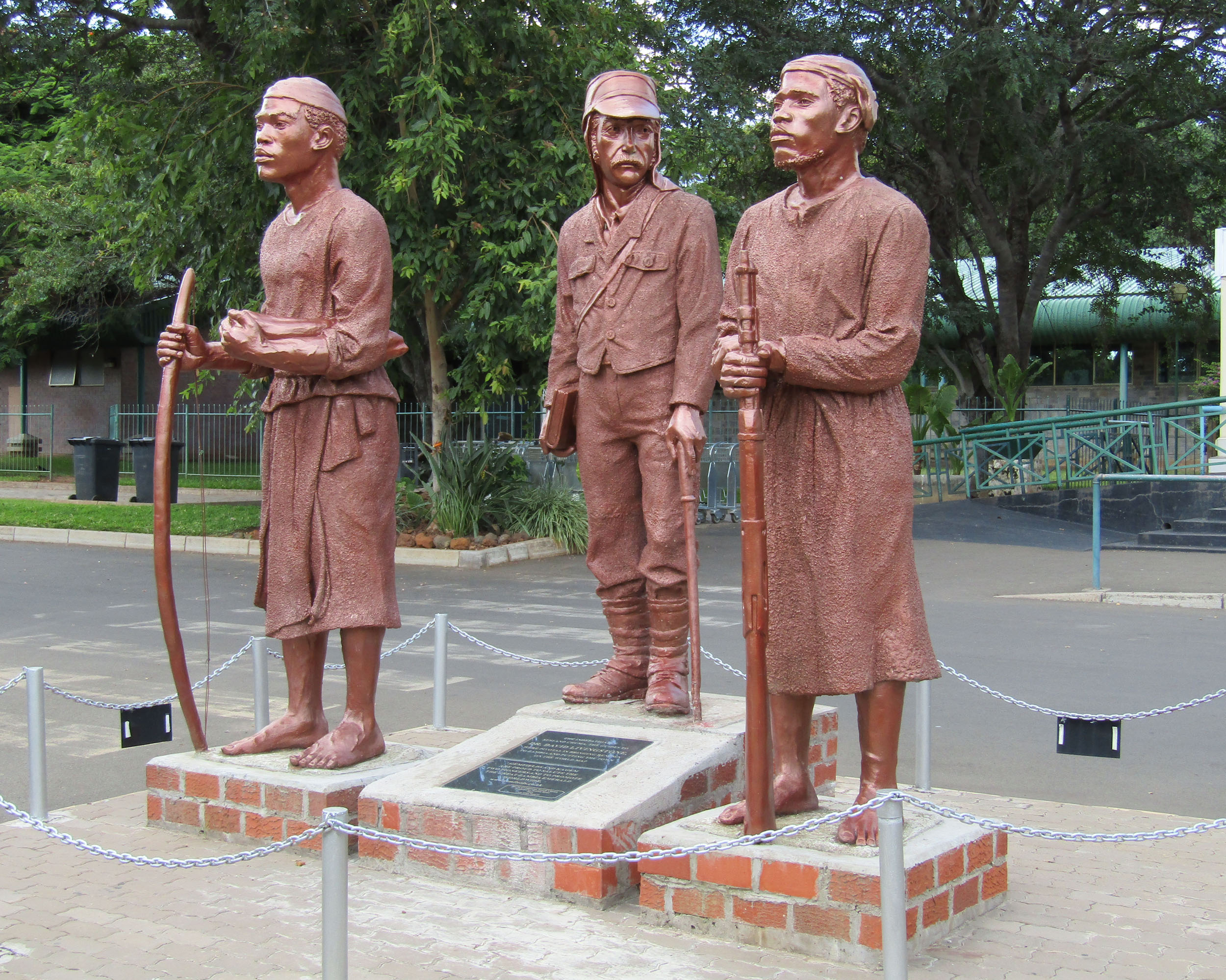 Statues of Susi, Livingstone, and Chuma in Livingstone, Zambia, 2016. Copyright Jared McDonald. Creative Commons Attribution-NonCommercial 3.0 Unported (https://creativecommons.org/licenses/by-nc/3.0/) Statues of Susi, Livingstone, and Chuma in Livingstone Zambia, 2016. Copyright Jared McDonald. Creative Commons Attribution-NonCommercial 3.0 Unported (https://creativecommons.org/licenses/by-nc/3.0/)