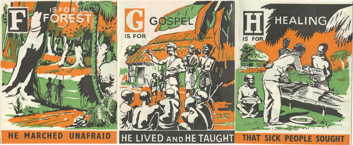 Image of S.E. Iredale, Alphabetical Adventures of Livingstone in Africa for Boys and Girls (The Livingstone Press, London), 1941, detail. Copyright National Library of Scotland. Creative Commons Share-alike 2.5 UK: Scotland (https://creativecommons.org/licenses/by-nc-sa/2.5/scotland/).