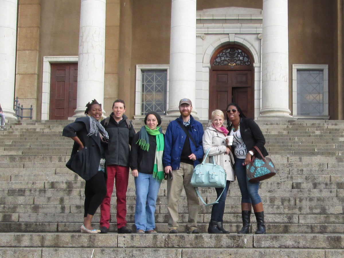 Treasure Redmond, Jared McDonald, Anne Reading Crowther, Adrian S. Wisnicki, Angela Aliff, and Debonair Oates at the University of Cape Town, 2013. Copyright Adrian S. Wisnicki. Creative Commons Attribution-NonCommercial 3.0 Unported (https://creativecommons.org/licenses/by-nc/3.0/).