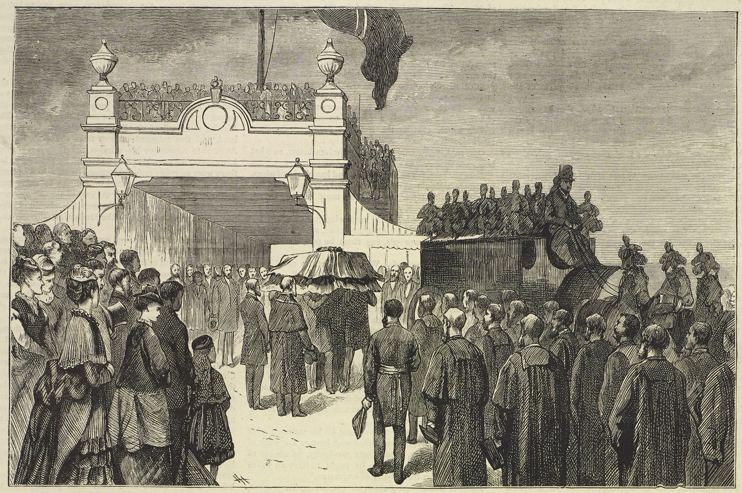The Scene at the Pier, Southhampton. Illustration from 'The Life and Labours of David Livingstone' (Stanley 1874:404). Copyright National Library of Scotland. Creative Commons Share-alike 2.5 UK: Scotland (https://creativecommons.org/licenses/by-nc-sa/2.5/scotland/). The Scene at the Pier, Southhampton. Illustration from 'The Life and Labours of David Livingstone' (Stanley 1874:404). Copyright National Library of Scotland. Creative Commons Share-alike 2.5 UK: Scotland (https://creativecommons.org/licenses/by-nc-sa/2.5/scotland/).