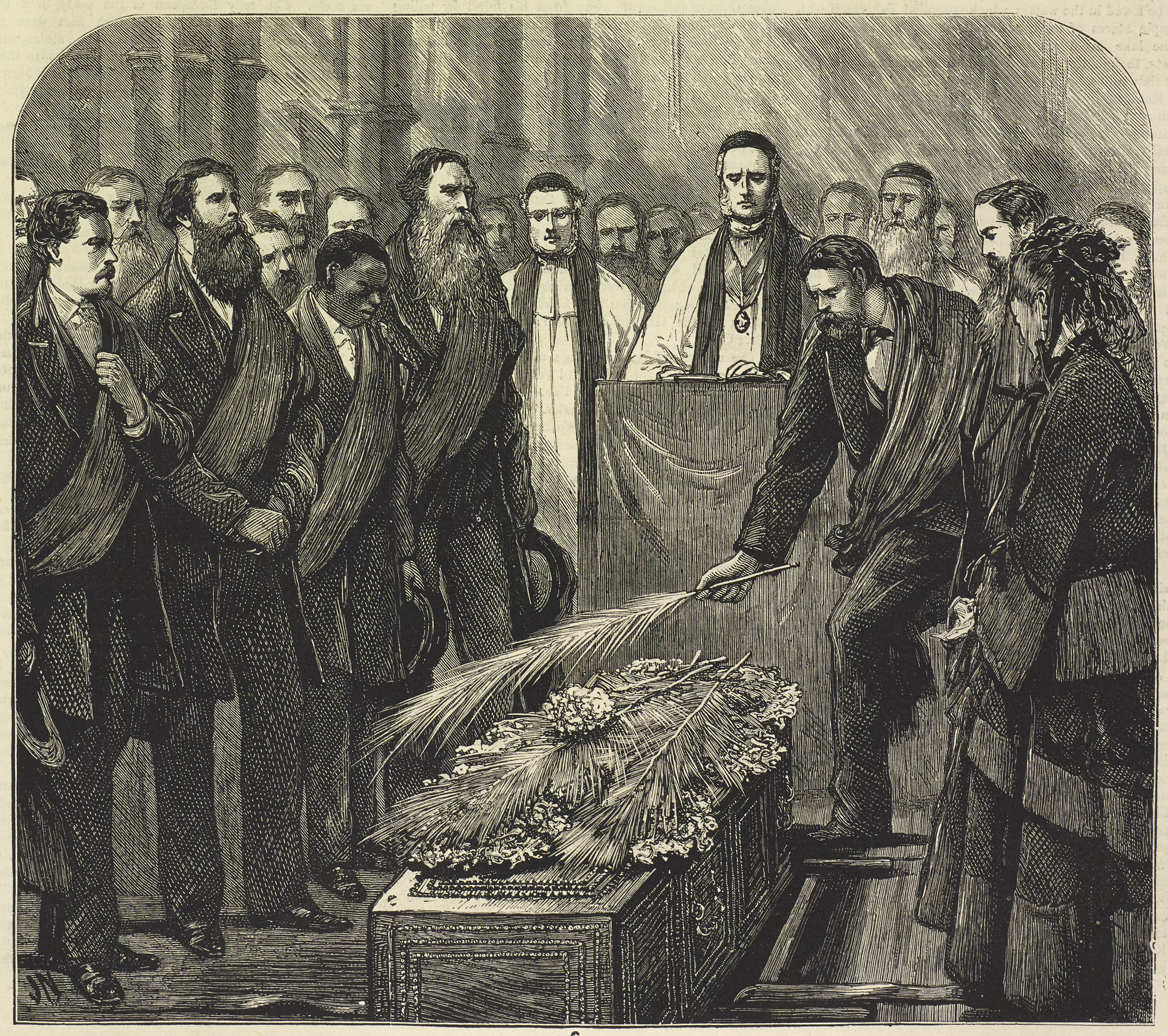 Scene at the Grave, Westminster Abbey. Illustration from Review of David Livingstone's Last Journals (Anon. 1874:405). Copyright National Library of Scotland. Creative Commons Share-alike 2.5 UK: Scotland (https://creativecommons.org/licenses/by-nc-sa/2.5/scotland/). Scene at the Grave, Westminster Abbey. Illustration from Review of David Livingstone's Last Journals (Anon. 1874:405). Copyright National Library of Scotland. Creative Commons Share-alike 2.5 UK: Scotland (https://creativecommons.org/licenses/by-nc-sa/2.5/scotland/).