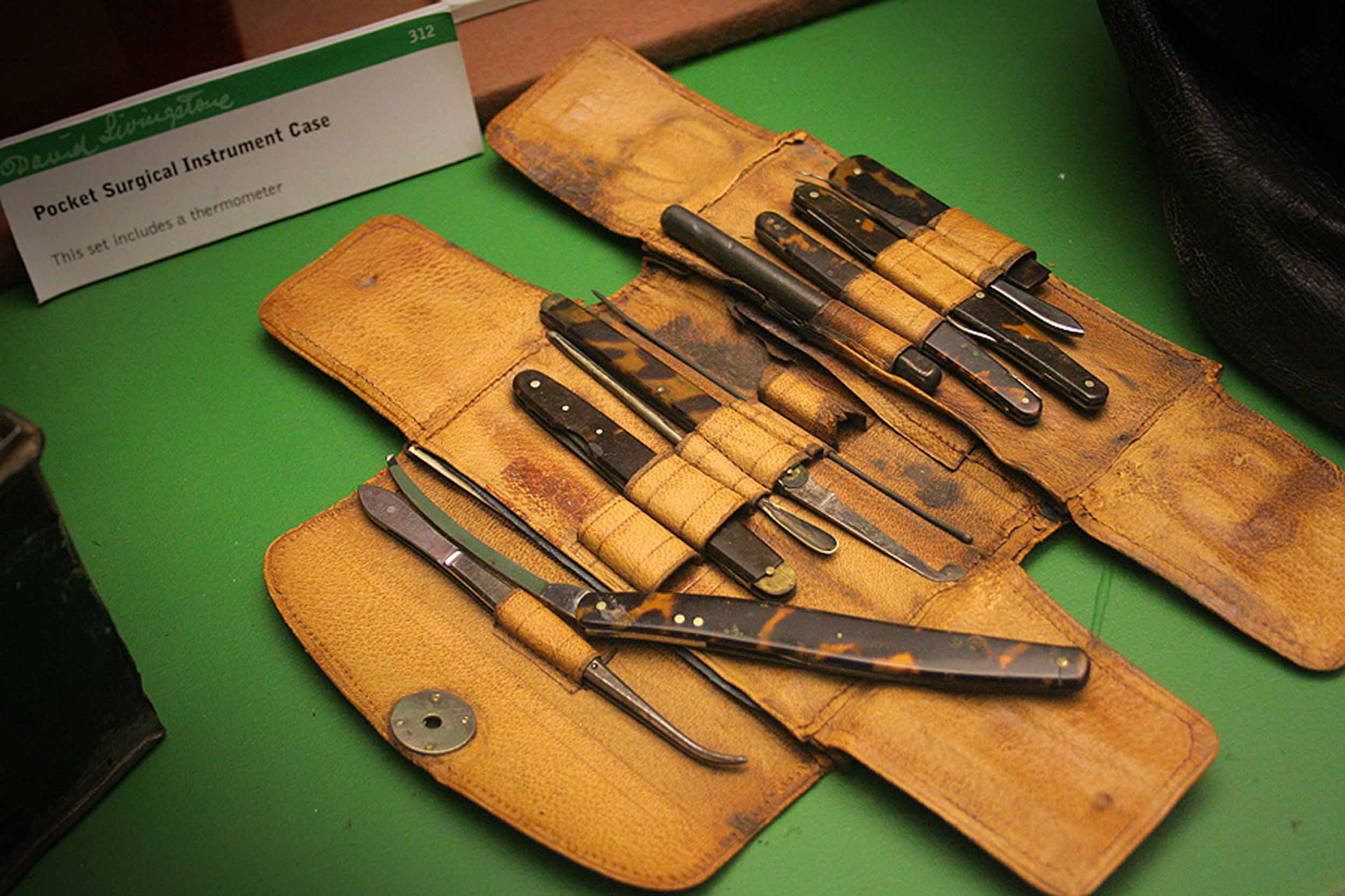 Livingstone's pocket surgical instrument case. Copyright Livingstone Online (Gary Li, photographer). May not be reproduced without the express written consent of the National Trust for Scotland, on behalf of the Scottish National Memorial to David Livingstone Trust (David Livingstone Centre).