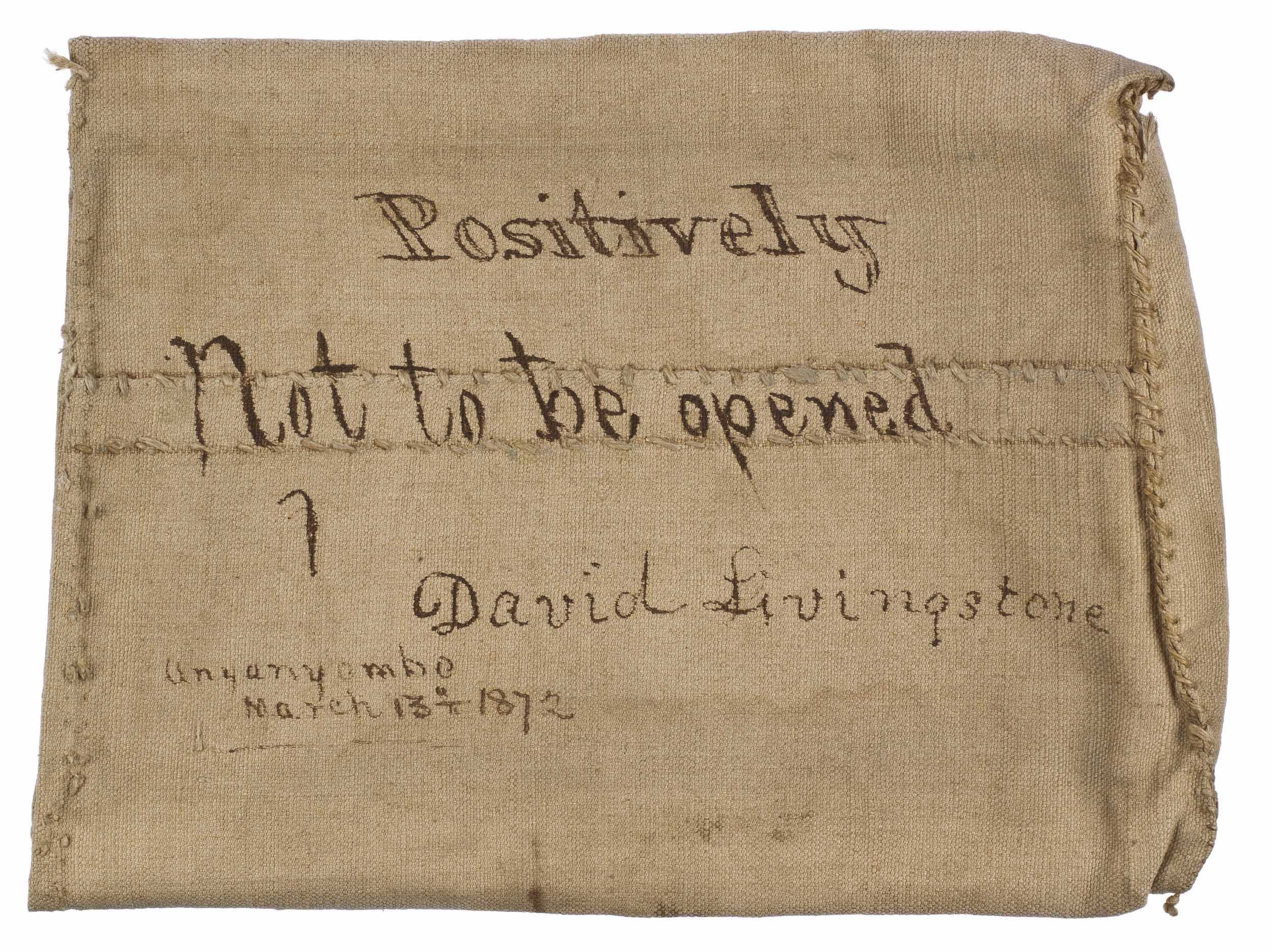 Livingstone's mail bag, given to H.M. Stanley, c.1872. Copyright David Livingstone Centre (National Museums of Scotland, photographer). May not be reproduced without the express written consent of the National Trust for Scotland, on behalf of the Scottish National Memorial to David Livingstone Trust (David Livingstone Centre). Livingstone's mail bag, given to H.M. Stanley, c.1872. Copyright David Livingstone Centre (National Museums of Scotland, photographer). May not be reproduced without the express written consent of the National Trust for Scotland, on behalf of the Scottish National Memorial to David Livingstone Trust (David Livingstone Centre).
