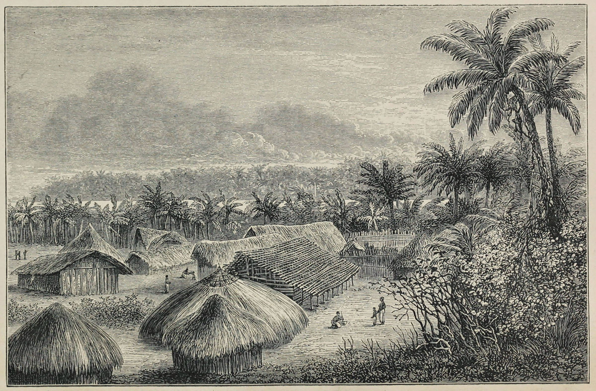 Ujiji, Looking North from the Market-Place,  Viewed from the Roof of Our Tembé at Ujiji. Illustration from Through the Dark Continent (Stanley 1878,2:opposite 1). Courtesy of Internet Archive