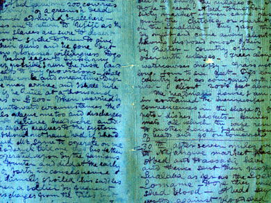 Processed spectral image of two pages from the 1871 Field Diary (Livingstone 1871f:CXXXI, IV spectral_ratio), detail. Copyright David Livingstone Centre and Dr. Neil Imray Livingstone Wilson: CC BY-NC 3.0 Processed spectral image of two pages from the 1871 Field Diary (Livingstone 1871f:CXXXI, IV spectral_ratio), detail. Copyright David Livingstone Centre and Dr. Neil Imray Livingstone Wilson: CC BY-NC 3.0