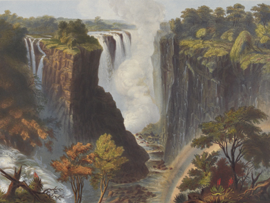 Thomas Baines, 'The Victoria Falls, Zambesi River, Sketched on the Spot, 1865.' Copyright National Library of Scotland. CC BY-NC-SA 2.5 SCOTLAND Thomas Baines, 'The Victoria Falls, Zambesi River, Sketched on the Spot, 1865.' Copyright National Library of Scotland. CC BY-NC-SA 2.5 SCOTLAND